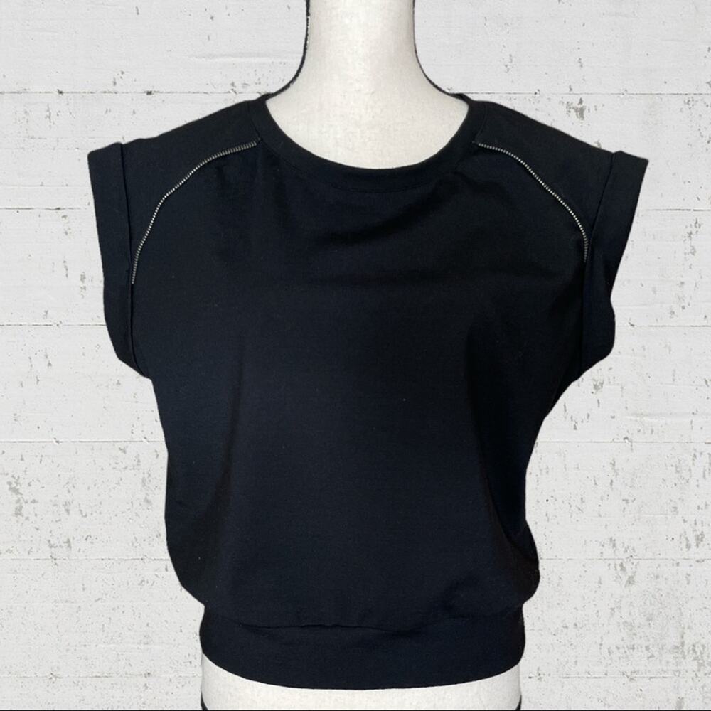 ABS Allen Schwartz Black Cropped Top Zipper Accent Size Medium